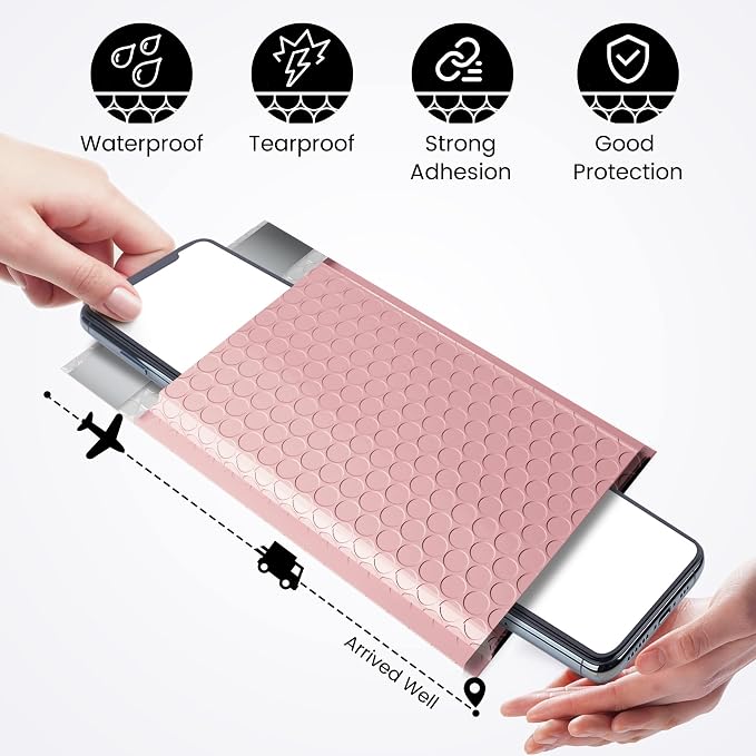 Fuxury Small Bubble Mailers 4x8" 800 Pack Light Pink Bubble Mailer Usable Size - Image 6