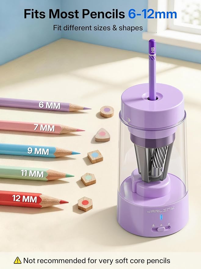 JARLINK Electric Pencil Sharpener, Fully Automatic Rechargeable Pencil Sharpener - Image 3