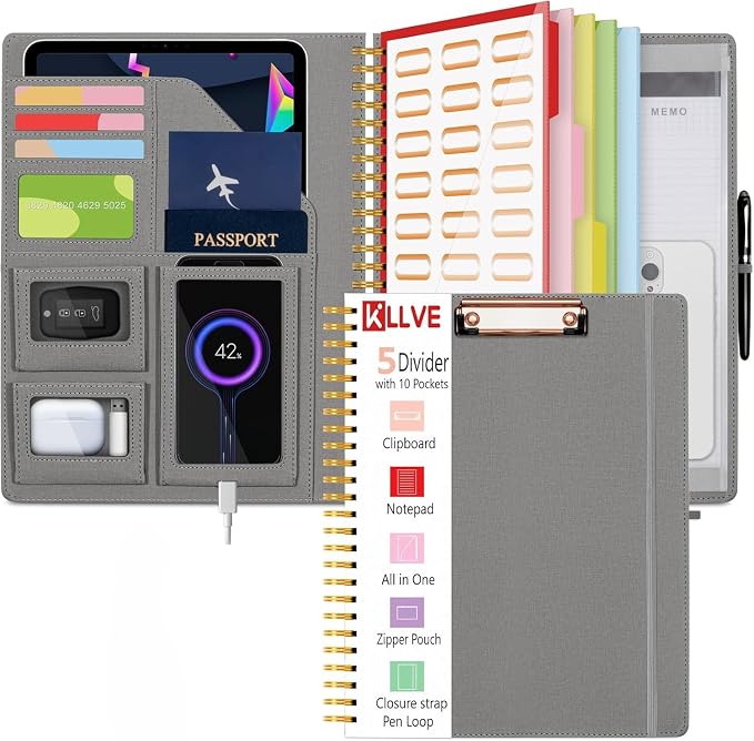 Grey Foldable Spiral Clipboard Folio by KLLVE