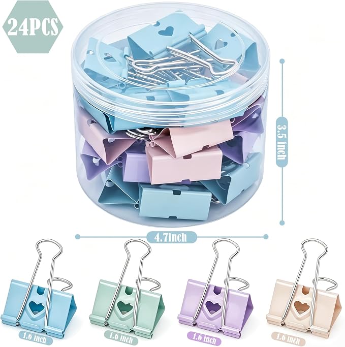 BAYTORY 24Pcs Pastel Binder Clips, 1.6 Inch Large Binder Clips, - Image 2