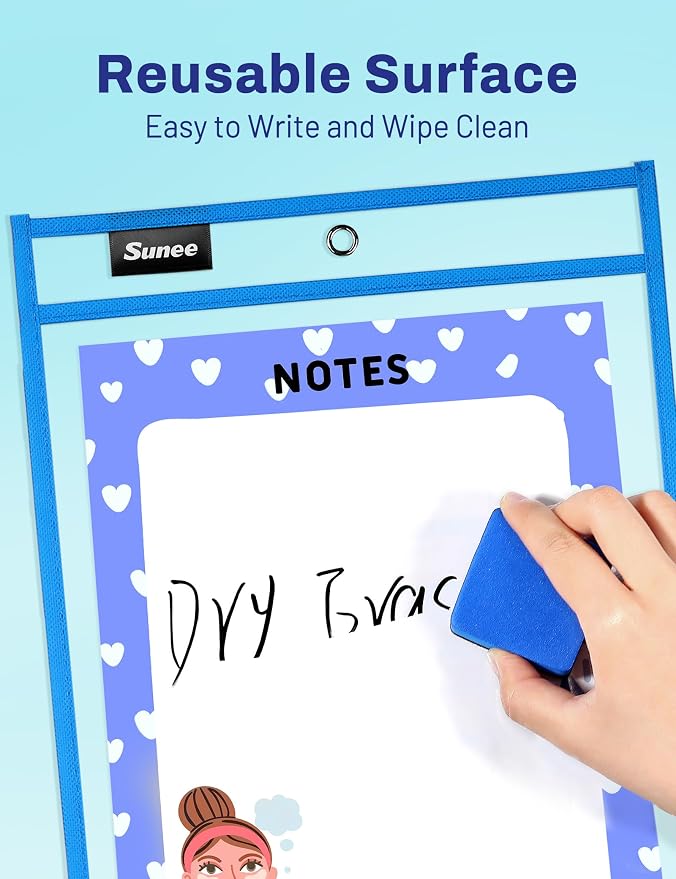SUNEE 6 Packs Oversized Reusable Dry Erase Pocket Sleeves - Image 3