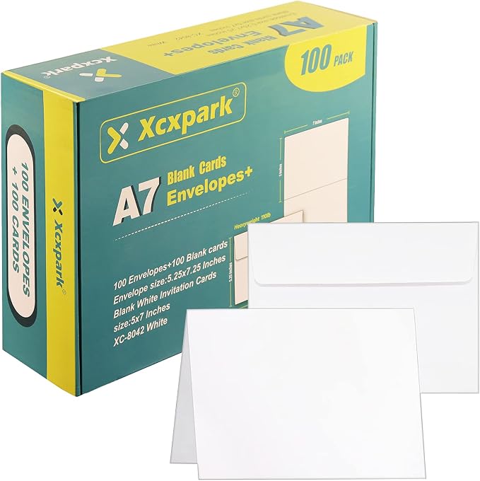 Xxcxpark Blank White Cards, 100 Qty 5.25 x 7.25 inches Printable A7 Envelopes & by Xxcxpark