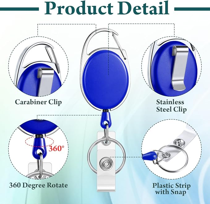 Laumoi 80 Packs Retractable ID Badge Holder Name ID Badge Reel Clips Keychain - Image 3