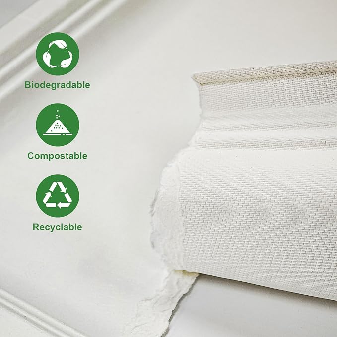 14 Inch Disposable Paper Plates, 10 Pack | Bagasse Food Trays, Compostable & - Image 3