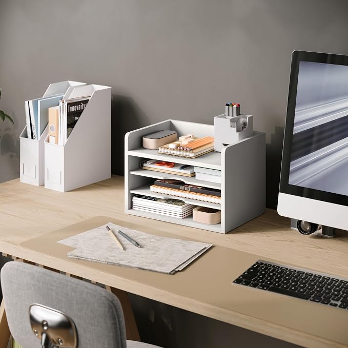 Ballucci File Organizer, 4-Tier Office Desk Organizer, Open Top Wood Paper - Image 2