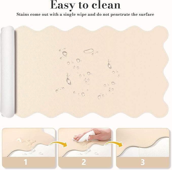 iCasso Leather Mouse Pad, Extra Large Desk Pad, Cute Scalloped Computer Mat - Image 5