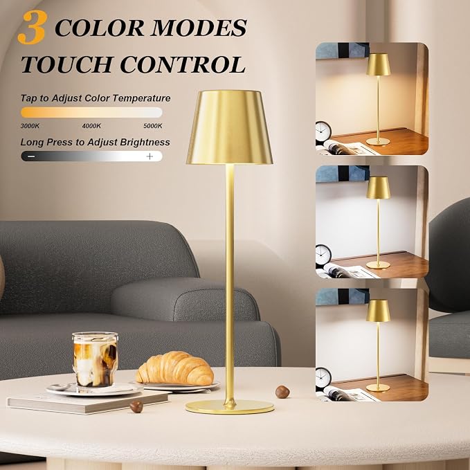 Cordless Table Lamp Rechargeable Gold - Image 2