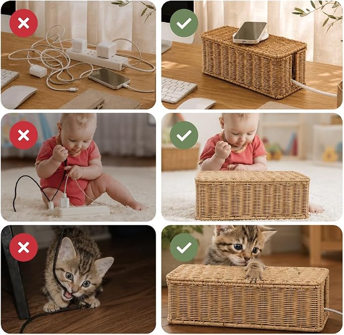 Cable Management Box, Handmade Rattan Cable Organizer - Image 8