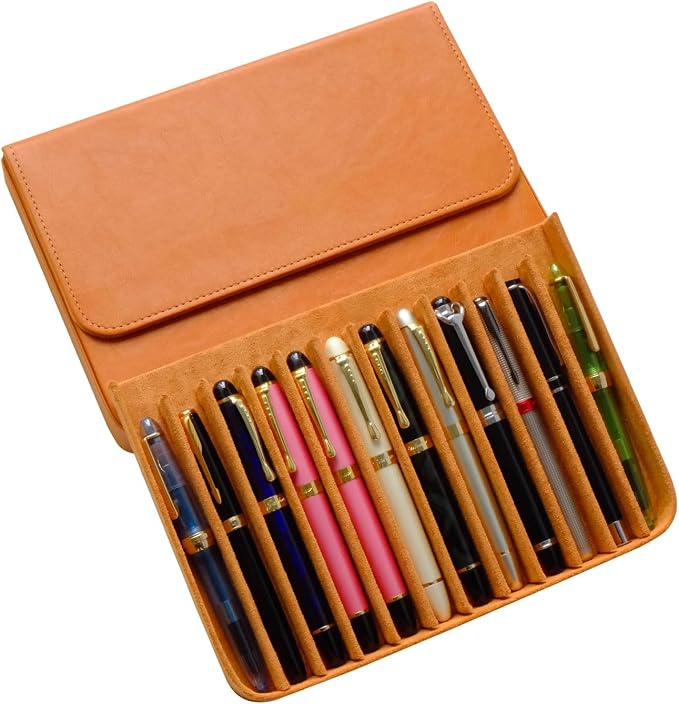 Leather 12 Fountain Pen/Pencil Tray Case Organizer, Fashion Design, Magnetic - Image 9