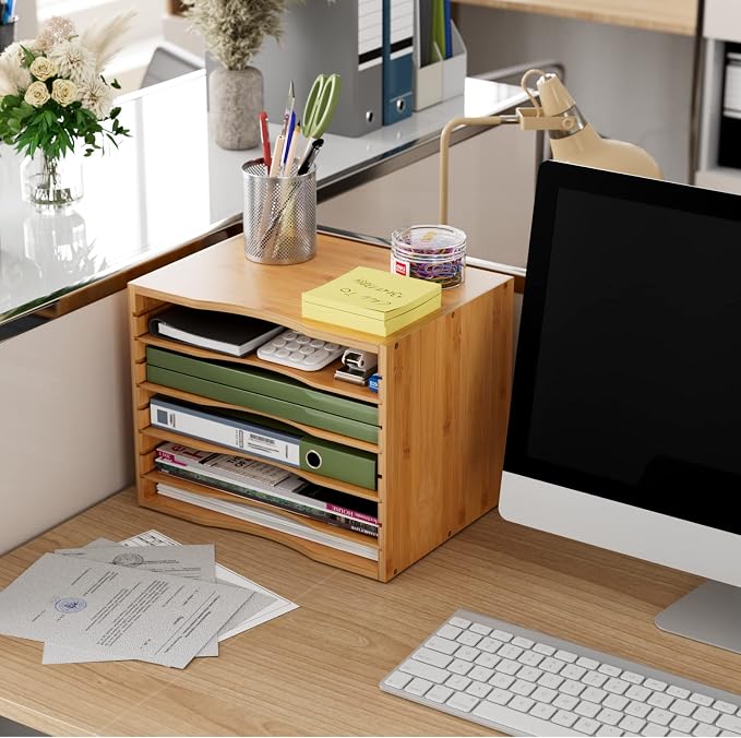 Bamjoy Bamboo 5 Tier Desktop Organizer, Paper Organizer Mail Sorter, File - Image 8