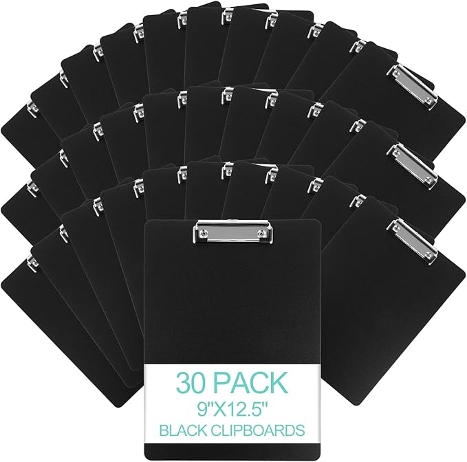 MIVIDE 30 Pack Black Clipboards, Plastic Office Clipboard 12.4 x 8.9 Inch Size by MIVIDE
