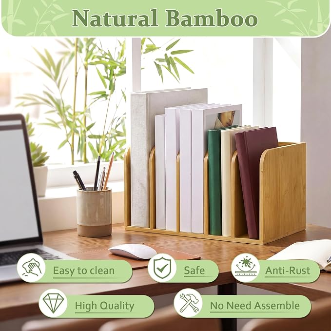 Novabright 5-Slot Bamboo Wooden Magazine File Holder Desk Organizer, 5 Vertical - Image 4