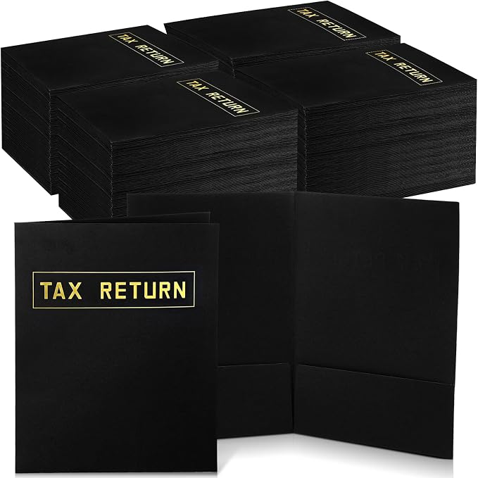 Kosiz 200 Pcs Tax Return Folders Bulk 9 x 12 Inch 2 Pocket Gold Foil Stamped by Kosiz