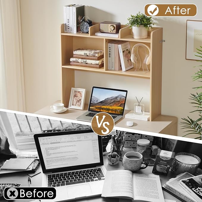 Nromant Desktop Bookshelf, Wooden Desk Storage Hutch - Image 6