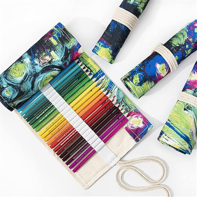 DIYOMR 12/24/36/72 Slots Pencil Wrap Pencil Rolls，Artist Colored Pencil Roll Up - Image 3
