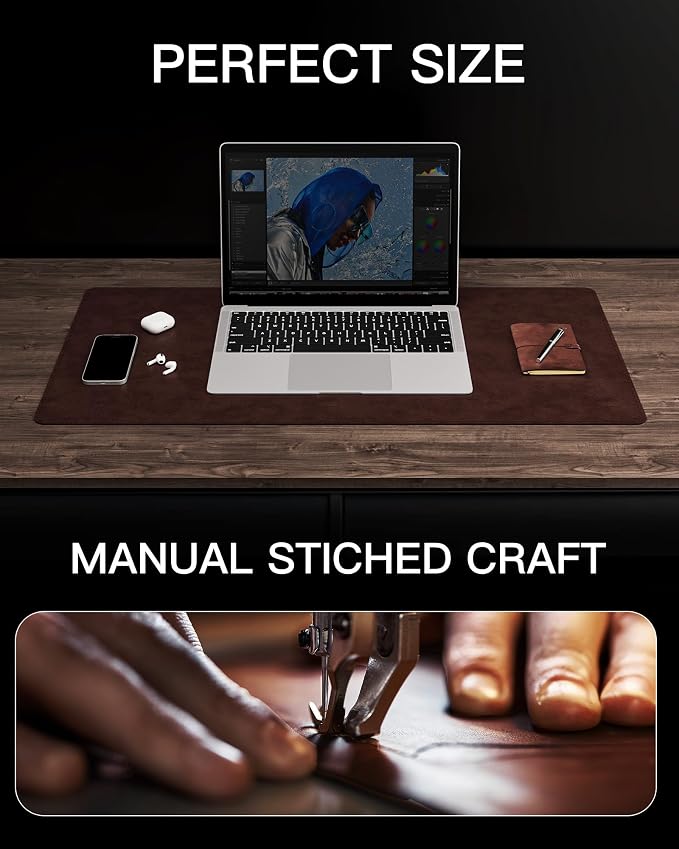 YSAGi Genuine Leather Desk Mat, 31.5"x15.8" Office Desk Pad, Thick Premium - Image 6
