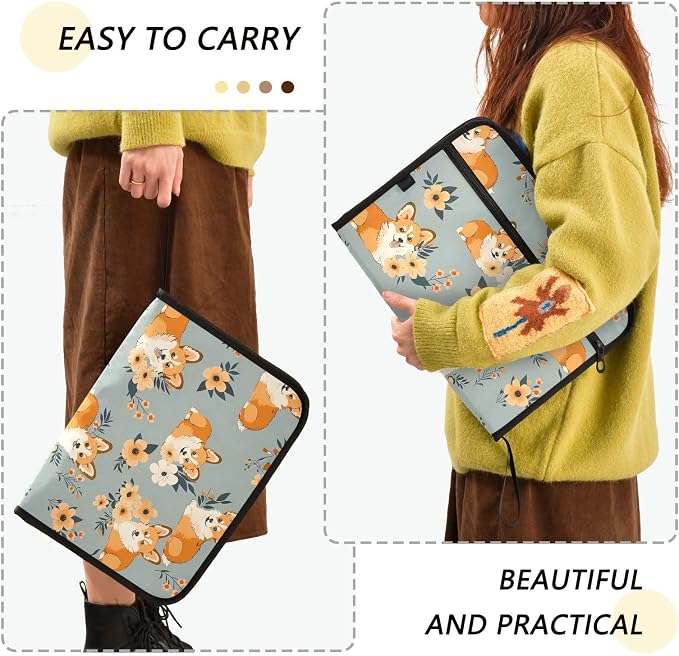 Expanding File Folder Corgi Flower Cute Accordion File Organizer 13 Pockets - Image 2
