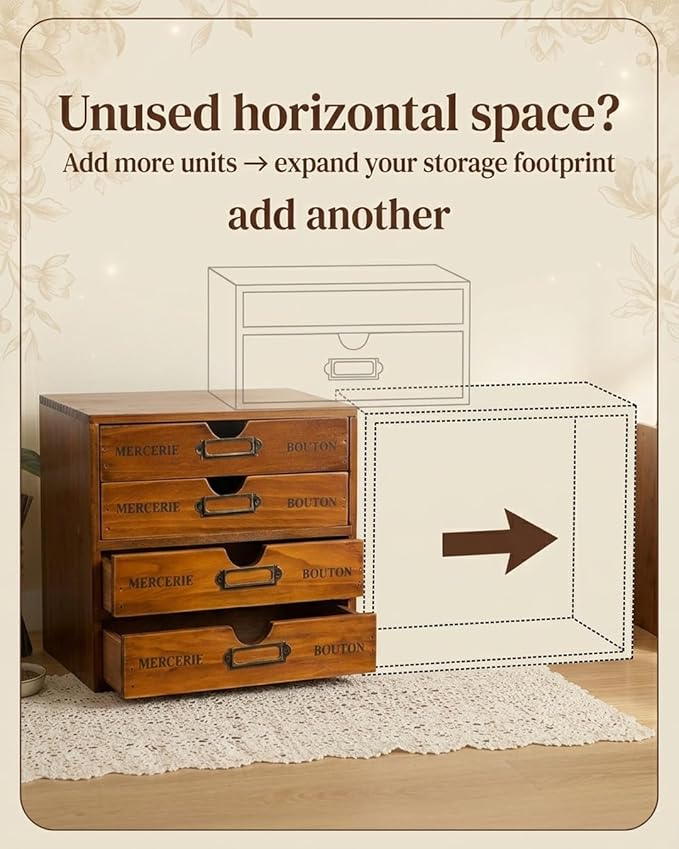 Modular Stackable Apothecary Cabinet 4 Drawer Desk Organizer - Image 6