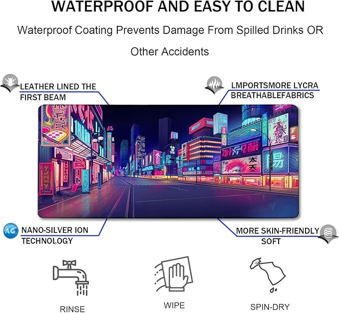 Japanese City Big Desk Mat Large Office Desk Pad, Durable Extended Mouse Mat - Image 4