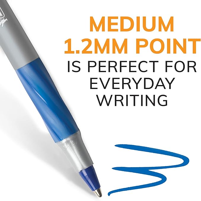 BIC Round Stic Grip Xtra Comfort Blue Ballpoint Pens, Medium Point, Excellent - Image 4