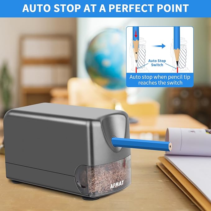 AFMAT Heavy Duty Electric Pencil Sharpener, Auto Stop Classroom Pencil - Image 3