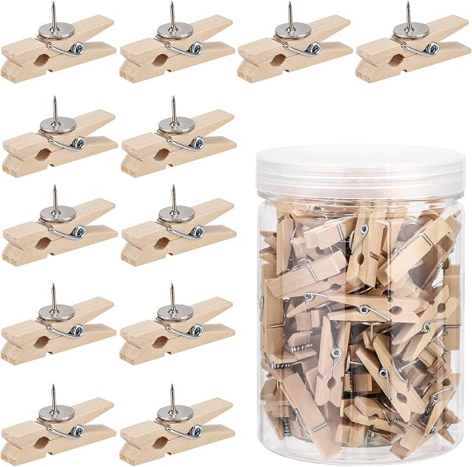100Pcs Push Pin with Wooden Clips Tacks by acDesign