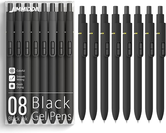 0.7mm Gel Pens Black Ink, 8 Pack Retractable Pens by JIMMIDDA