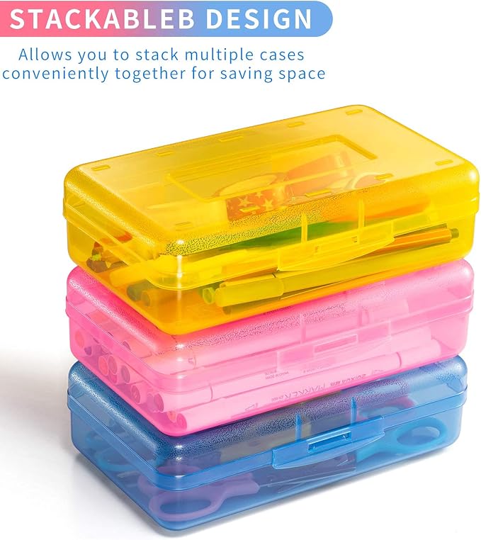 Sooez Plastic Pencil Case Box 6 Pack, Colored Large Craft Storage Bulk - Image 5