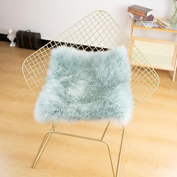 LLB Sheepskin Chair Cushion Non-Slip Back Square Genuine Fur Chair Cover Silky - Image 5