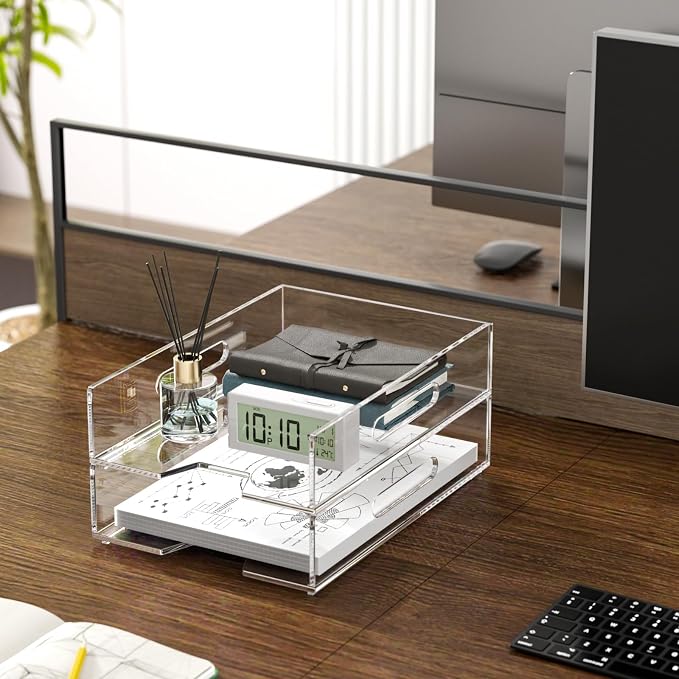 HIIMIEI Paper Organizer for Desk, Acrylic Paper Tray, Office 2 Tiers - Image 5