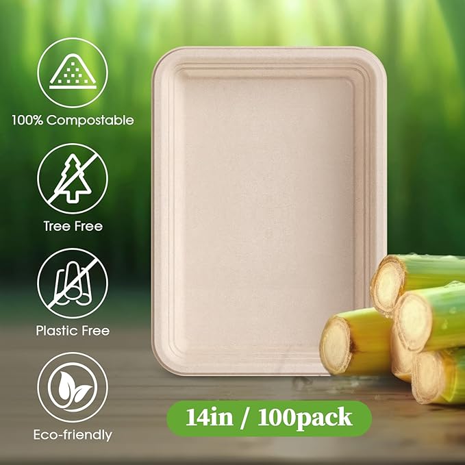 ECOLipak 100 Pack 14 Inch Disposable Food Crawfish Trays, Compostable Large - Image 5