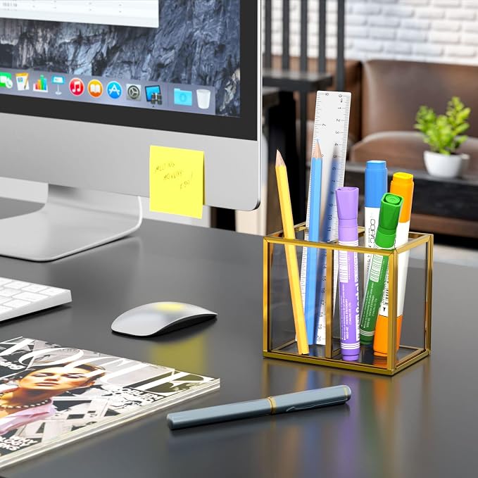 NIUBEE Gold Acrylic Pen Holder for Desk, Acrylic Desk Organizers and - Image 4