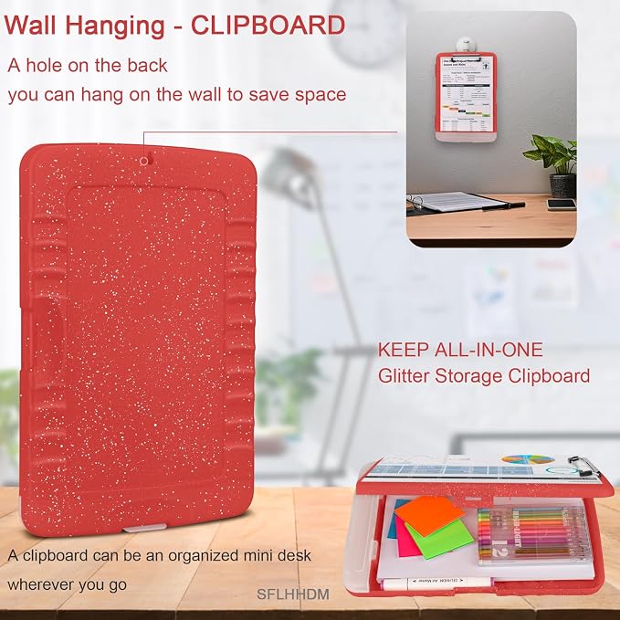 Glitter Clipboard with Storage, Storage Clipboard with Pen Holder, A4 Binder - Image 6