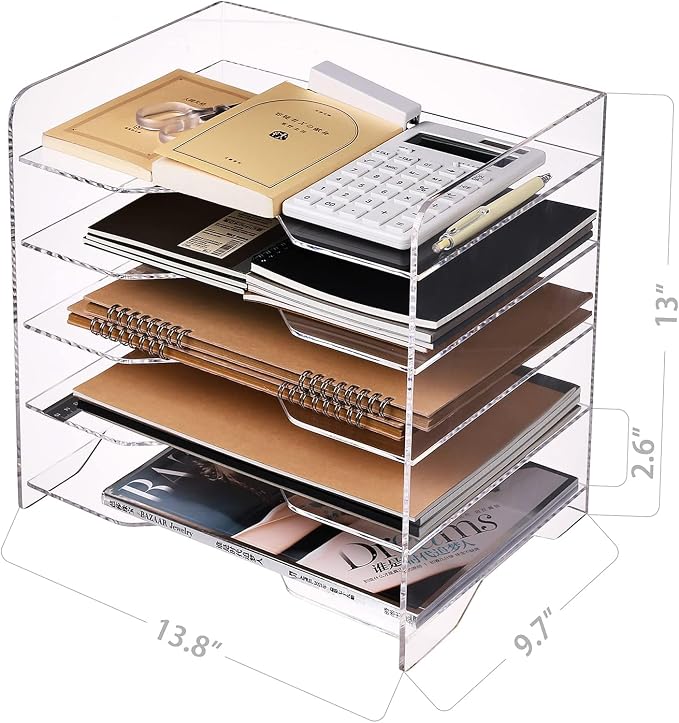 HeZone Acrylic Paper Letter Tray Organizer, 5 Tiers, Transparent, Rectangular - Image 9