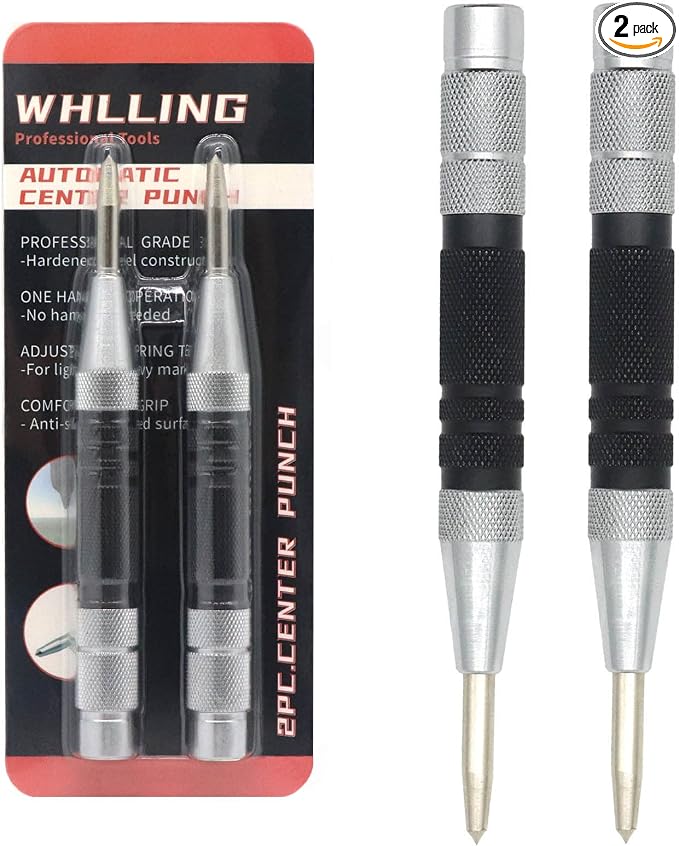 WHLLING 2-Piece Automatic Center Punch, 6 Inch Hardened Steel Spring Loaded by WHLLING