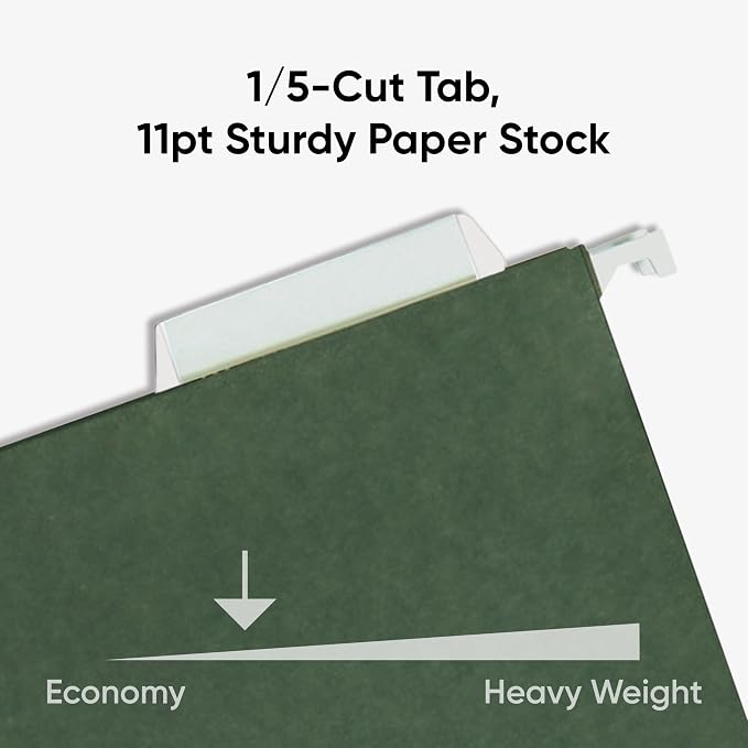 Smead Hanging File Folder, 1/5-Cut Adjustable Tab, Letter Size, Standard Green - Image 4