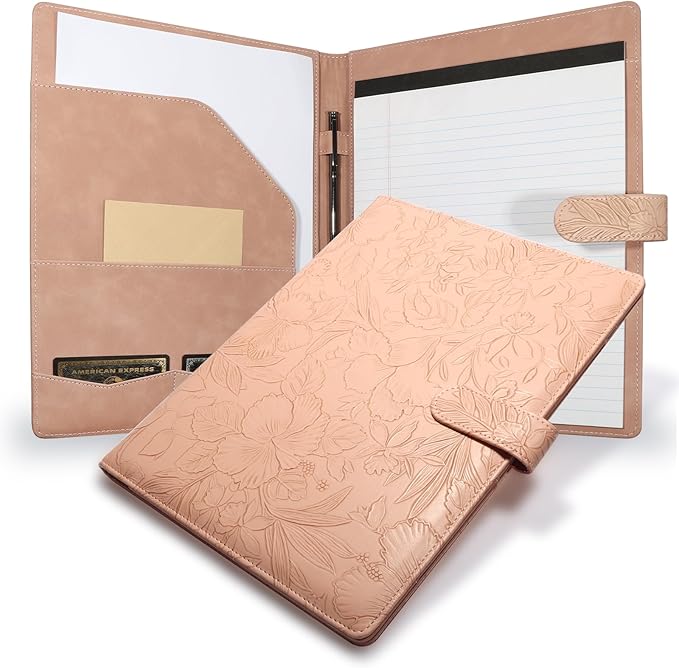 Professional Padfolio Portfolio Binder, Textured Embossing Faux Leather Folder by Mkobon