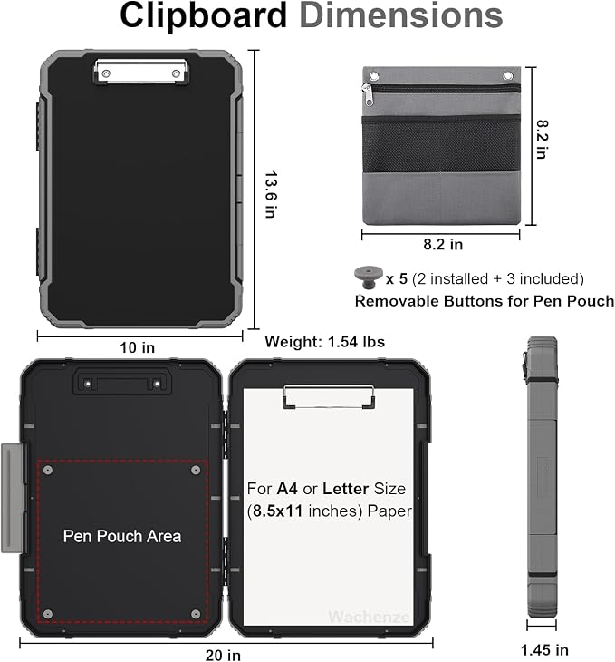 Thicker Clipboard with Storage, Internal Pen Pouch Included, A4 / Letter Size - Image 2