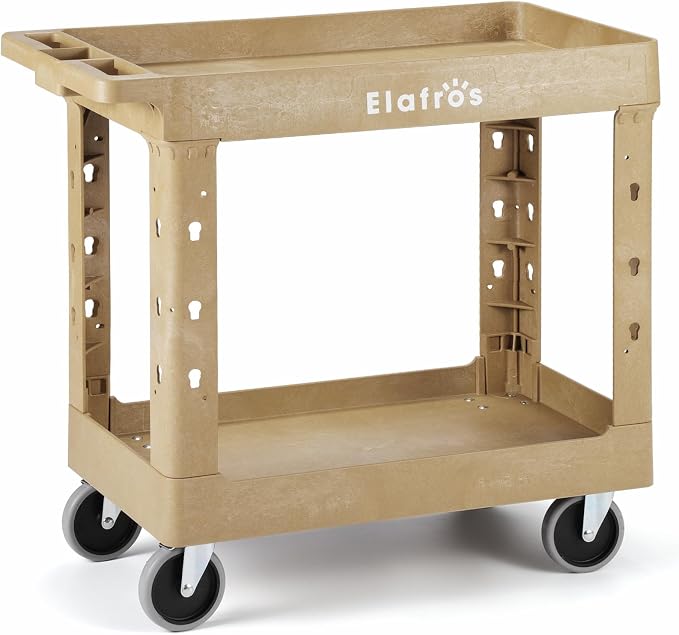 ELAFROS 2-Tier Heavy Duty Utility Rolling Cart, 34 x 17 in, Sand | 550 lbs by ELAFROS