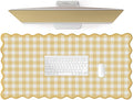 Scalloped‌ Checkered Gingham Desk Mat Cute Yellow Pastel Large Mouse Pad Kawaii by Unknown