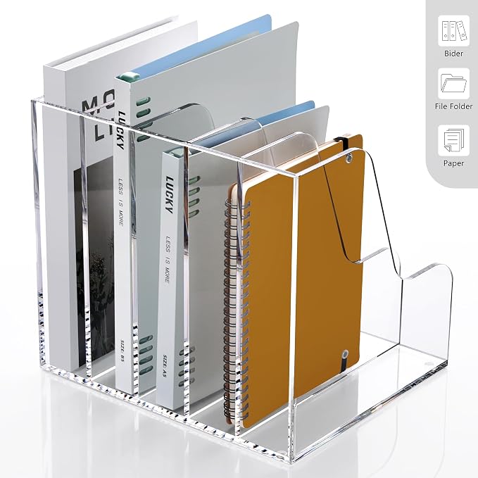 SANRUI Acrylic Desk Organizers, 5 Vertical Compartments A4 Folder Binder - Image 4