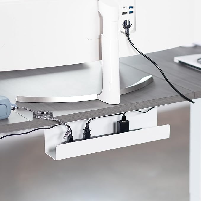 VIVO White 17 inch Under Desk Cable Management Tray, DESK-AC06-1CW | Low - Image 2