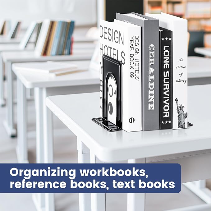 HappyHapi Book Ends, Non-Skid Metal Bookend Supports - Image 7