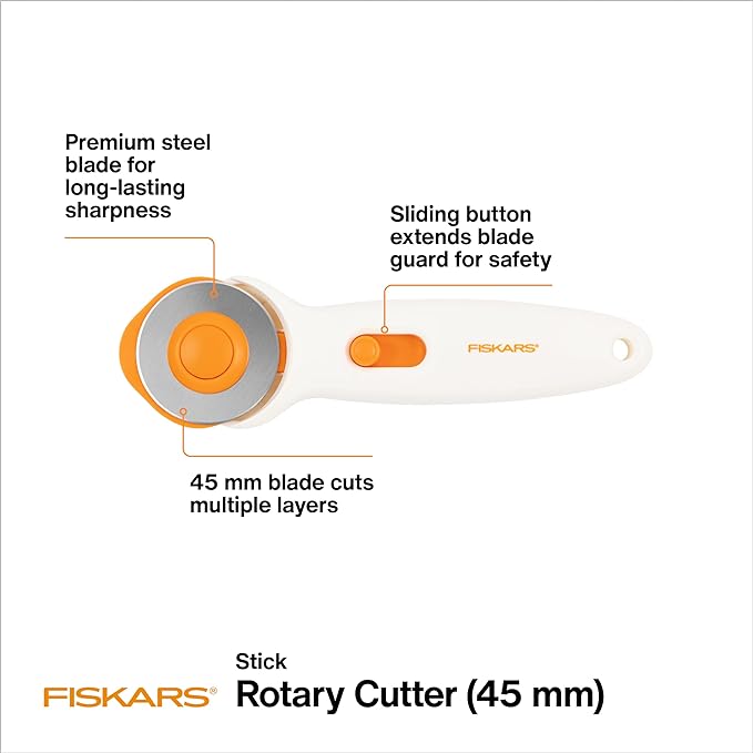 Fiskars 45mm Rotary Cutter for Fabric, Premium Steel Stick Fabric Cutter Cuts - Image 3