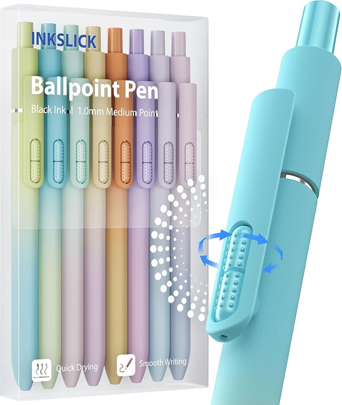 8 Pack Gradient Black Ballpoint Pens 1mm Fidget Pens by INKSLICK