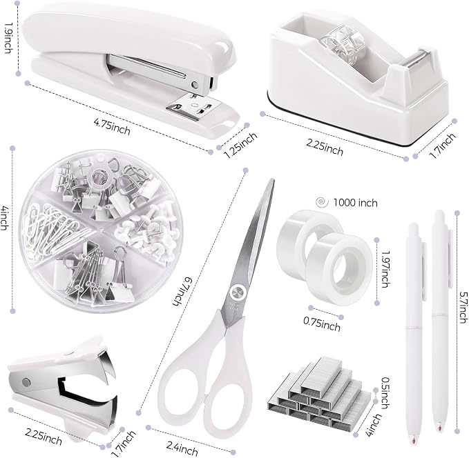 SKYDUE White Office Supplies Set, Desk Accessories, Tape Dispenser, - Image 7