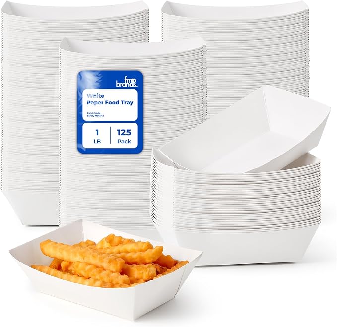 Fit Meal Prep [125 Pack 1 lb Paper Food Trays Heavy Duty Disposable Food Boats by FMPBRANDS