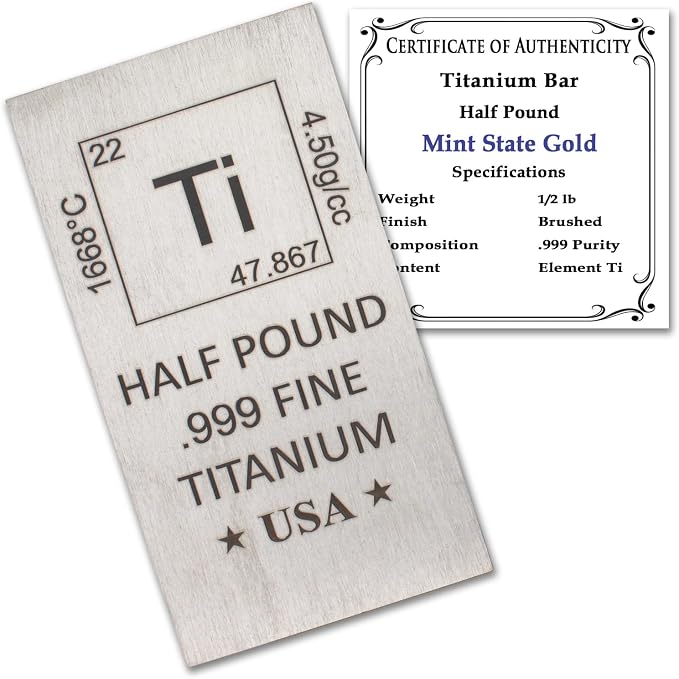1/2 lb Half Pound Titanium Bar .999 Pure Paperweight | Element Design by MintStateGold