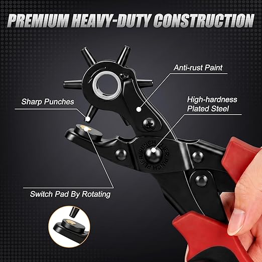 XZQTIVE 6 Sizes Heavy Duty Revolving Punch Plier Kit, Double Lever Labor-Saving - Image 3