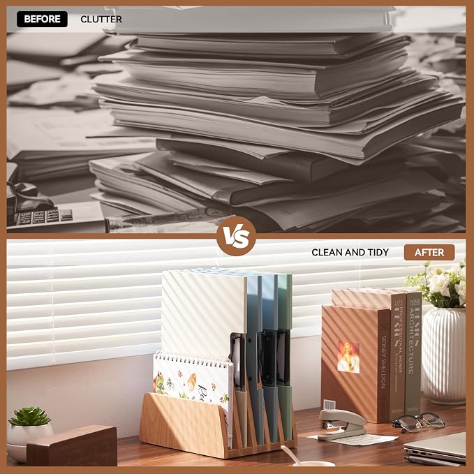 KIRIGEN Wooden Desk Mail Organizer, 5-Slot File Holder and Letter Sorter - Image 3